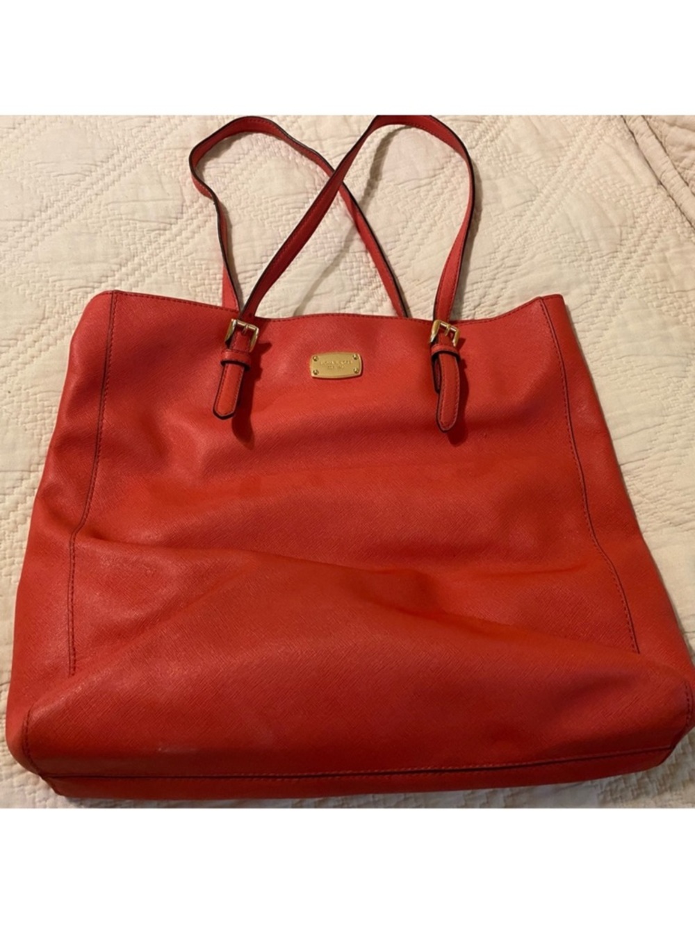 Michael Kors Pink Leather Tote with Gold Plaque